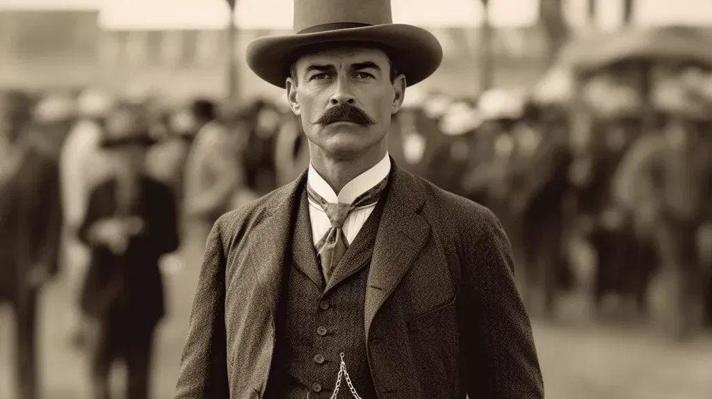 Snakeman: Â Creating Compelling Cop Characters in Fiction 1 A man in a suit and hat standing in front of a crowd during a historical fiction event.